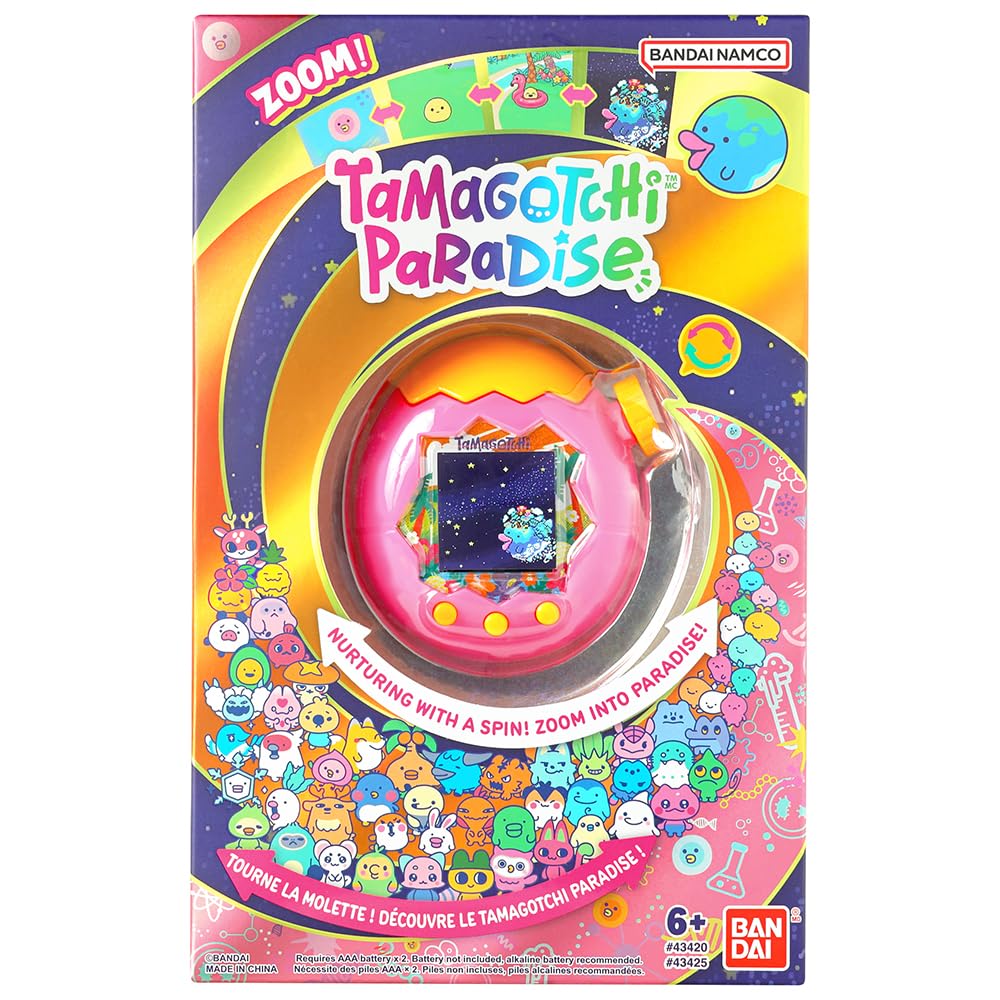 Tamagotchi Paradise Orange Tropics – Juguete Interactivo Tamagotchi – Rueda giratoria con Zoom – Modelo Rosa y Amarillo – Juguete para niños a Partir de 6 años – Bandai – 43425