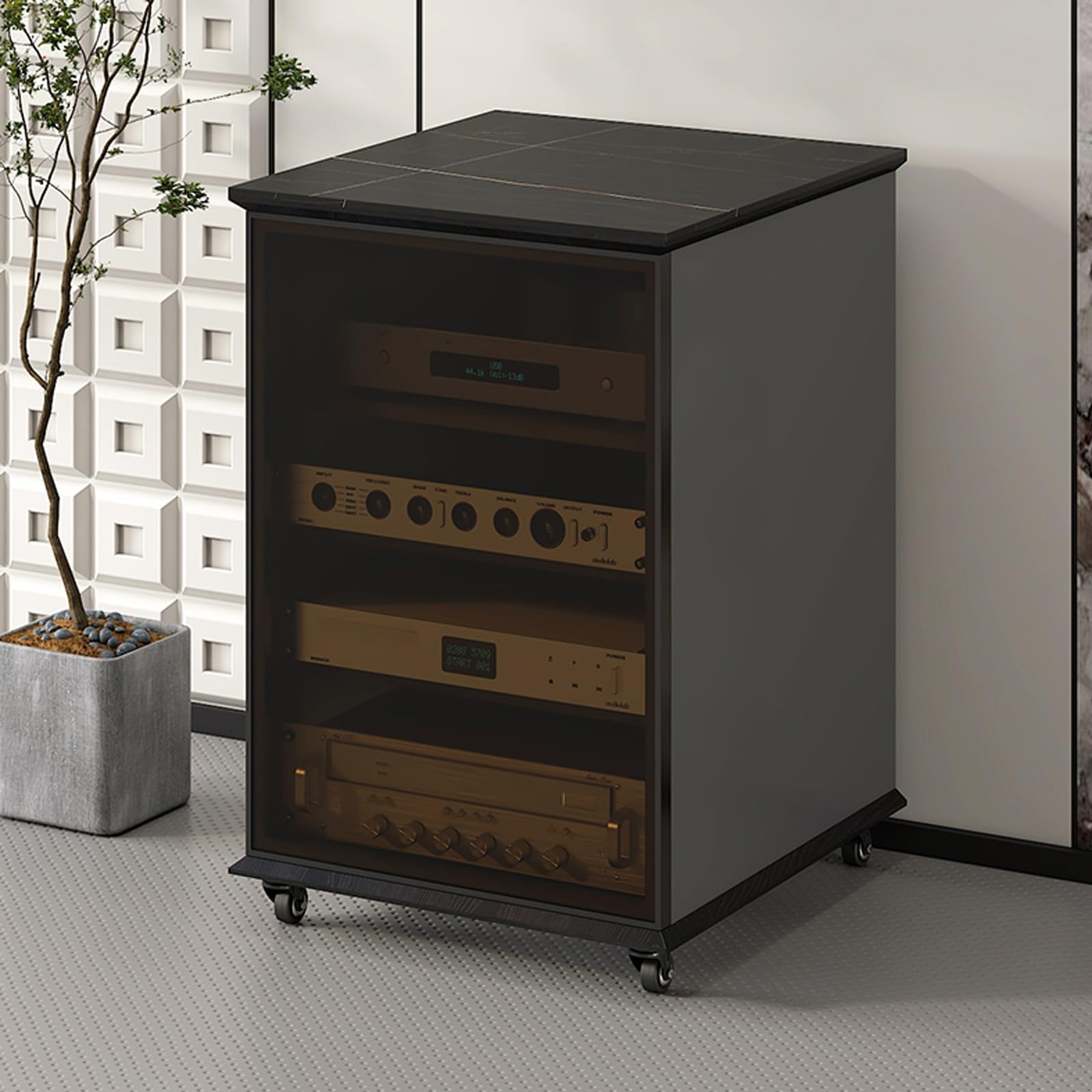 AV Ste Ma - Armadietto Sto in legno massello con ripiani adiuvanti, mobile AV Equint nd, o Rack, porte a s e ventola di raffreddamento (grigio, 81,5 cm)