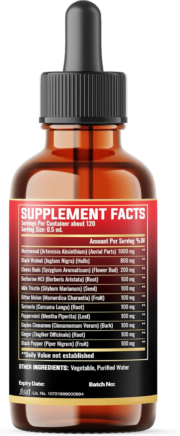 11in1 Black Walnut Wormwood Tincture Extract with Whole Cloves, Berberine and 8 More - Berry Mix Flavor - 2FL Oz - 120 Day Supply - Image 8