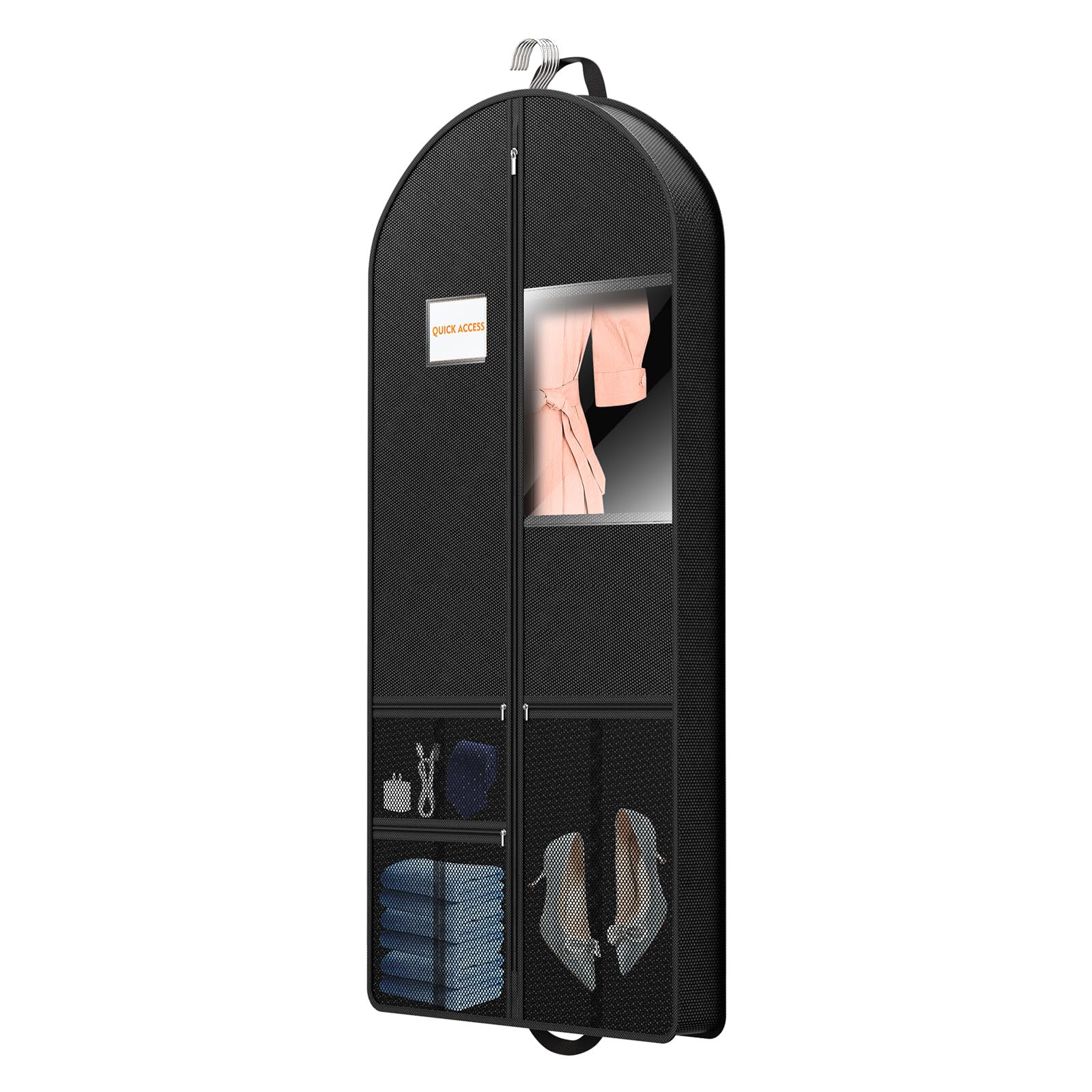 Suit Garment Clothes Travel Bag 63 inch Lightweight Foldable Black Short Fabric Breathable - Hanging Storage Cover Pockets
