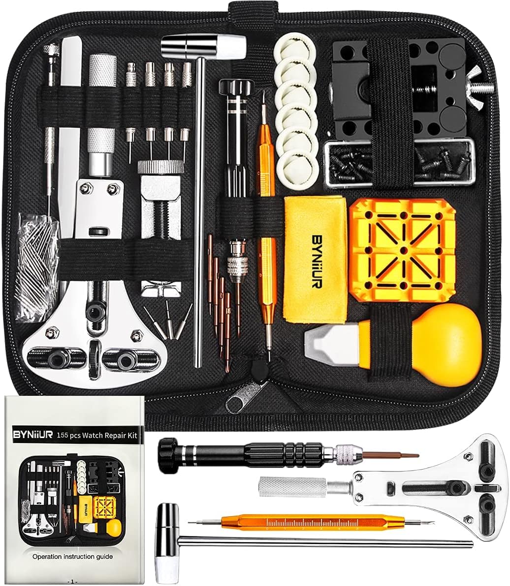 BYNIIUR Watch Repair Kit,Watch Case Opener Spring Bar Tools,Watch Battery Replacement Tool Kit,Watch Band Link Pin Tool Set with Carrying Case