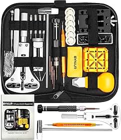 Kit de conserto de relógios, remoção de elos, abrir caixa de relógio, barra de mola, pino de pulseira, troca de bateria, com estojo de transporte, manual (sem garantia de versão em português)