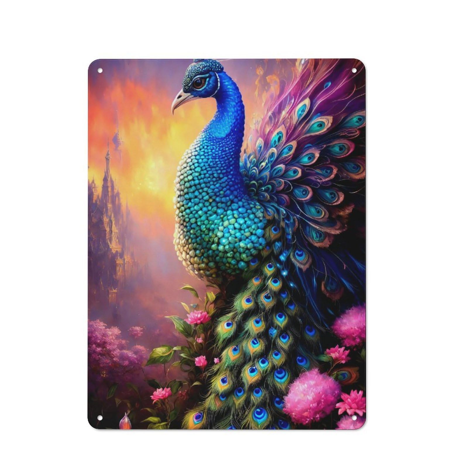 Junmoney Style-8 Colorful Peacock Fantasy Art Vintage-Inspired Tin Sign 40X30cm For Café Or Restaurant, For Cooler-Month Interiors With Vintage Character