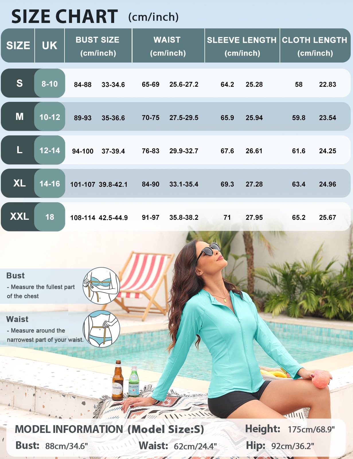 Tuopuda Camiseta de natación para Mujer Traje de baño de Manga Larga con Cremallera Camiseta de Surf Protección Solar Surf Rashguard Camisetas Deportivas de Secado Rápido
