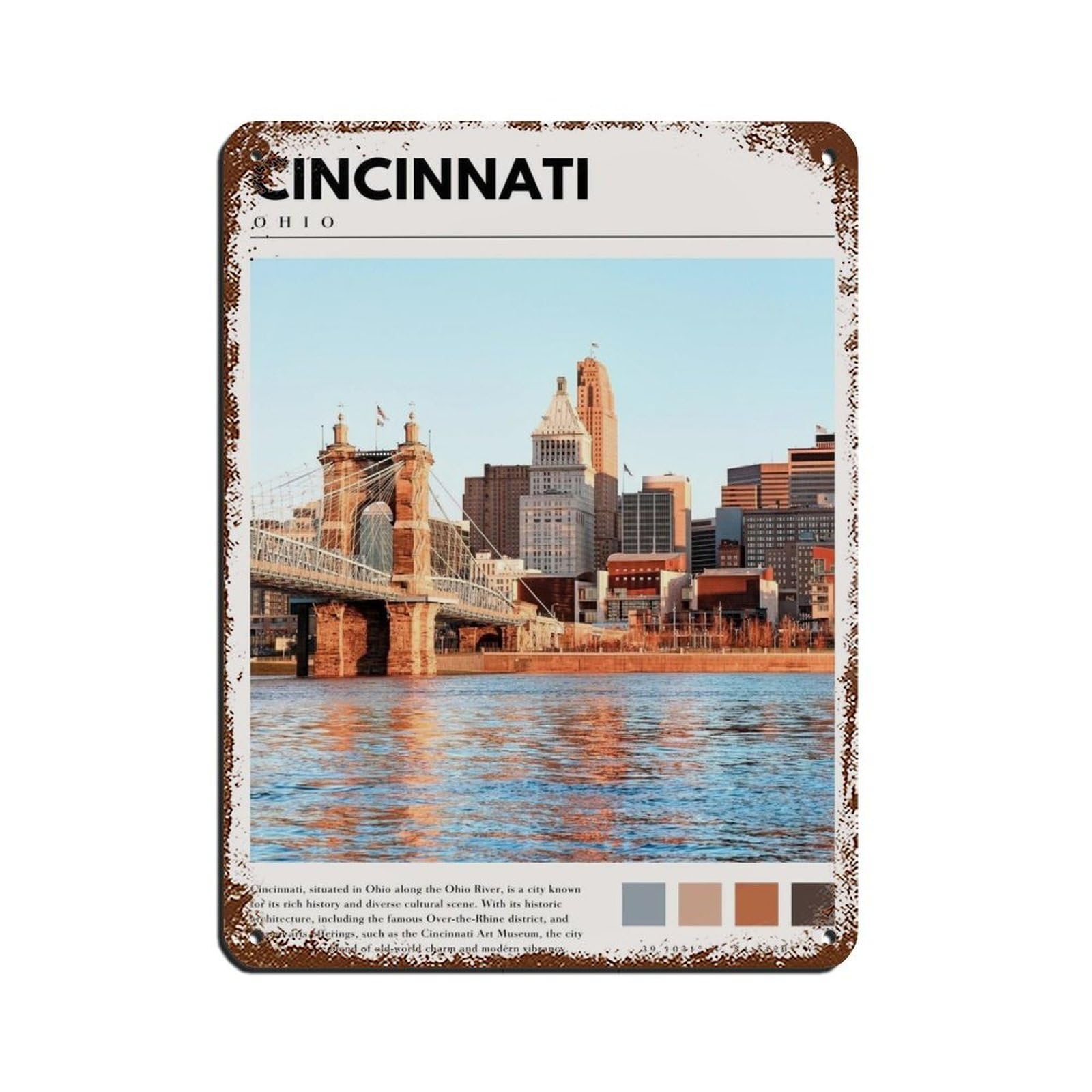 Lxwnze 30L X 40W Cm Cincinnati Ohio Poster Cincinnati Art Tin Sign Vintage Metal Pub Club Cafe Bar Home Wall Art Decoration Poster Retro 12X16inch(30X40cm)