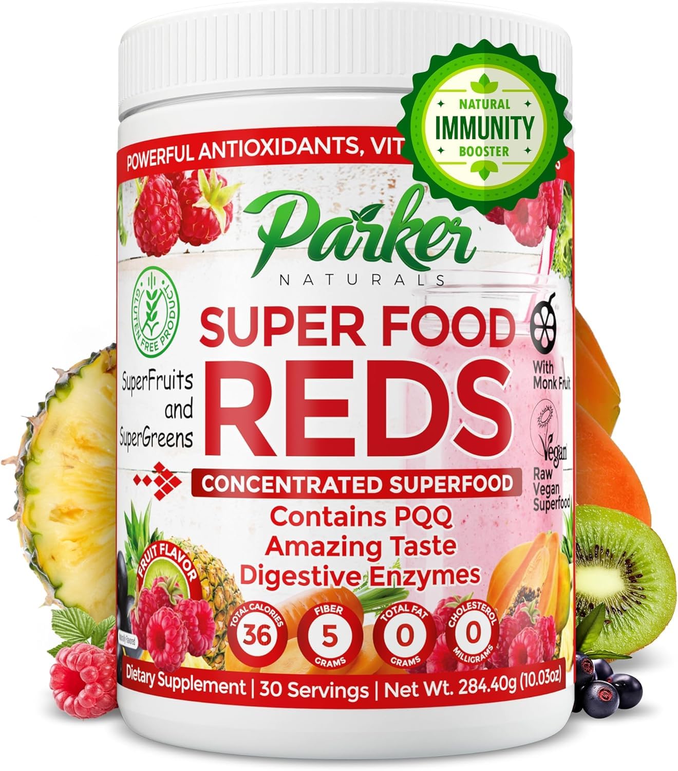 Parker Naturals Superfood Reds Organic Antioxidant Powder: Super Food Energy Mix with SuperFruits and SuperGreens. High ORAC Score.