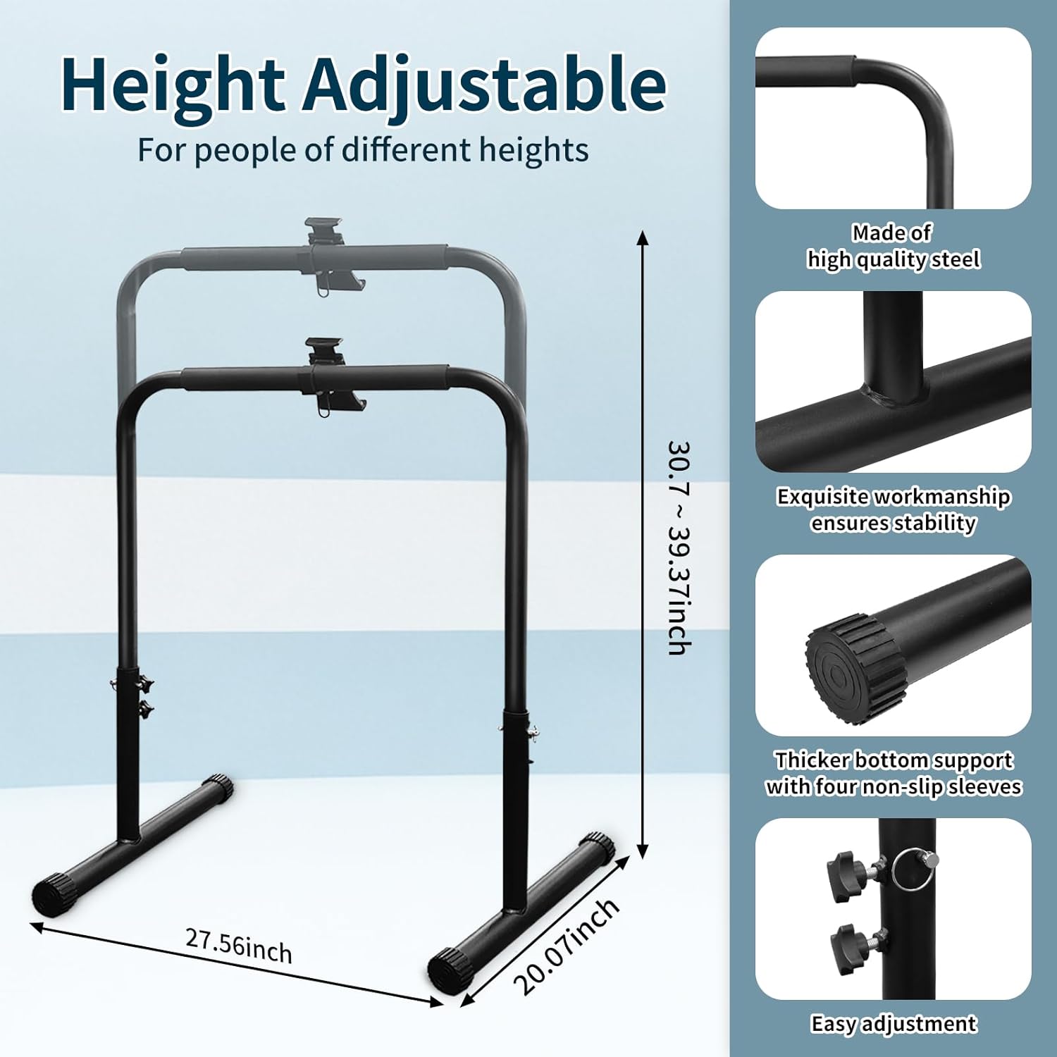 24.4In Wide Walking Pad Handle Bar Only with Phone Holder Adjustable Handrail Height from 30.7 to 39.37In Black Handlebar for Treadmill Comfortable Grip Stainless Steel Stable Support