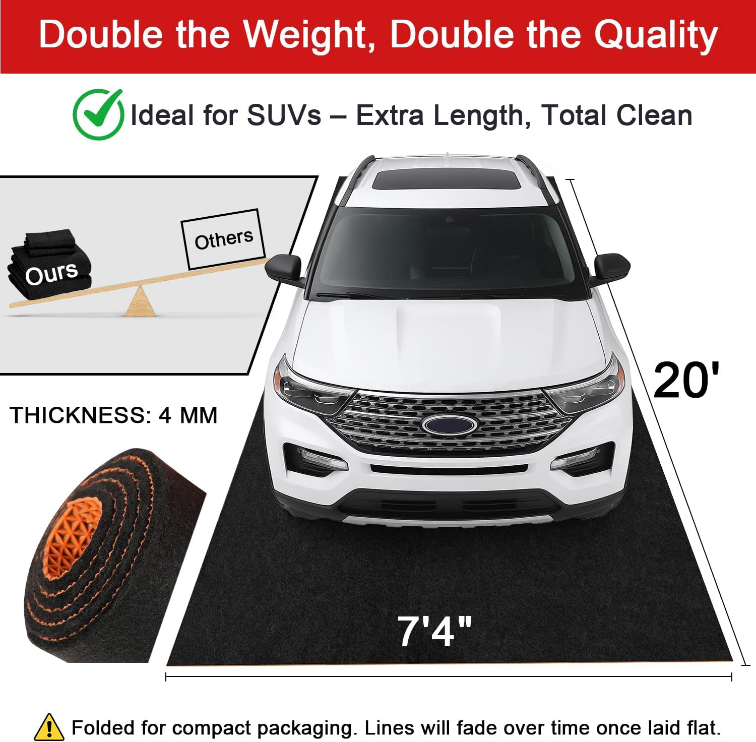 20' x 7'4" Garage Floor Mats - All-Weather Garage Floor Mats for Under Car, Absorbent Oil Spill Mat, Anti-Slip Garage Carpet, Reusable Garage Mats with Waterproof Backing, Garage Car Mat & Floor Rug 7'4" x 20' (Rectangular)