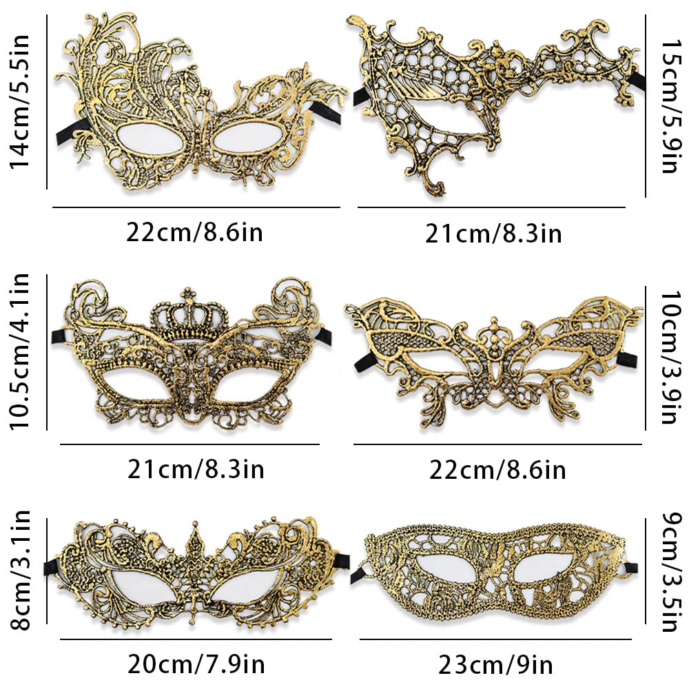 GWAWG Lot De 6 Masques En Dentelle Pour Femmes, Yeux Vénitiens, Sexy, En Dentelle, Halloween, Carnaval, Fête, Bal Costumé, Pour Hommes Et Femmes, Couples