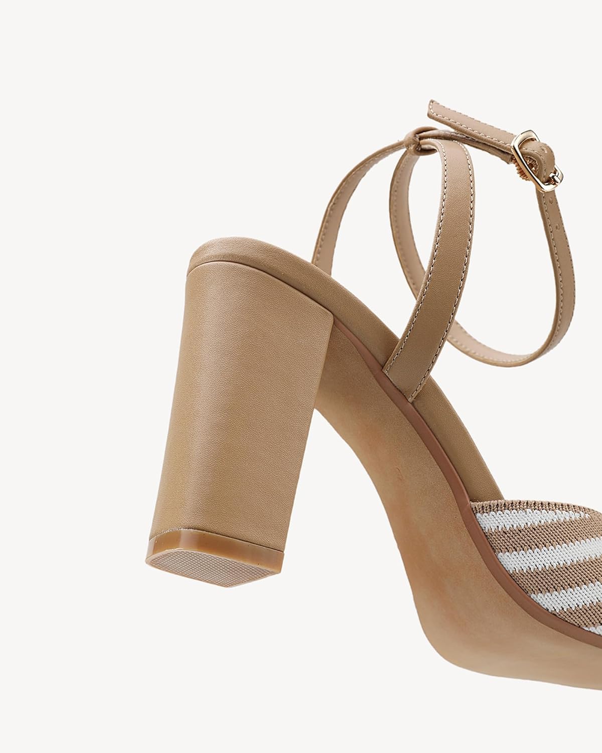 NEWBELLA Women's Chunky Block Heel Sandals - Square Open Toe Ankle Strap High Heels for Wedding, Prom, Party & Date Night (Beige, Adult, Women, 8, Numeric, US Footwear Size System, Medium) - Image 5