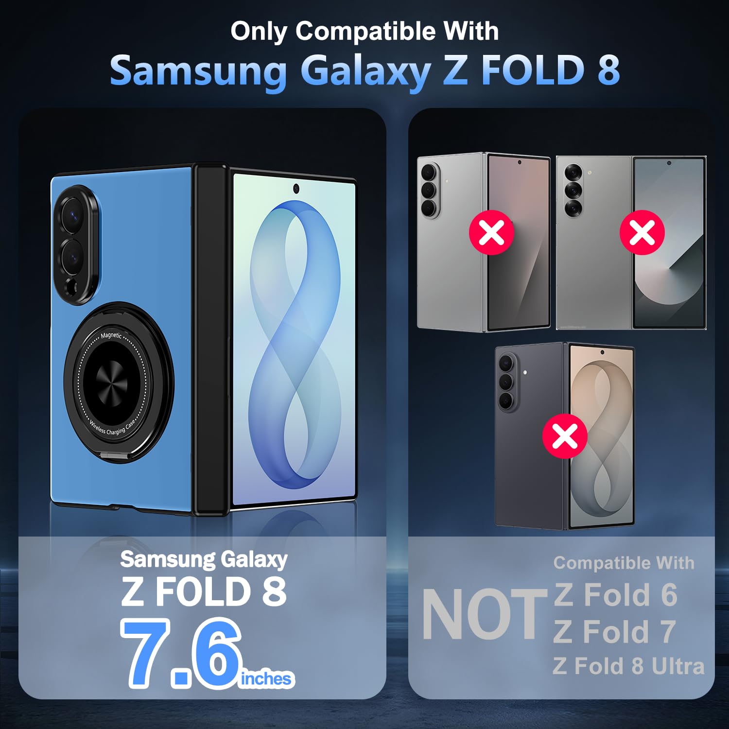Hekodonk Custodia per Galaxy Z Fold 8 con supporto girevole a 360, compatibile con MagSafe, pellicola protettiva per schermo anteriore, supporto magnetico ad anello con cerniera custodia protettiva