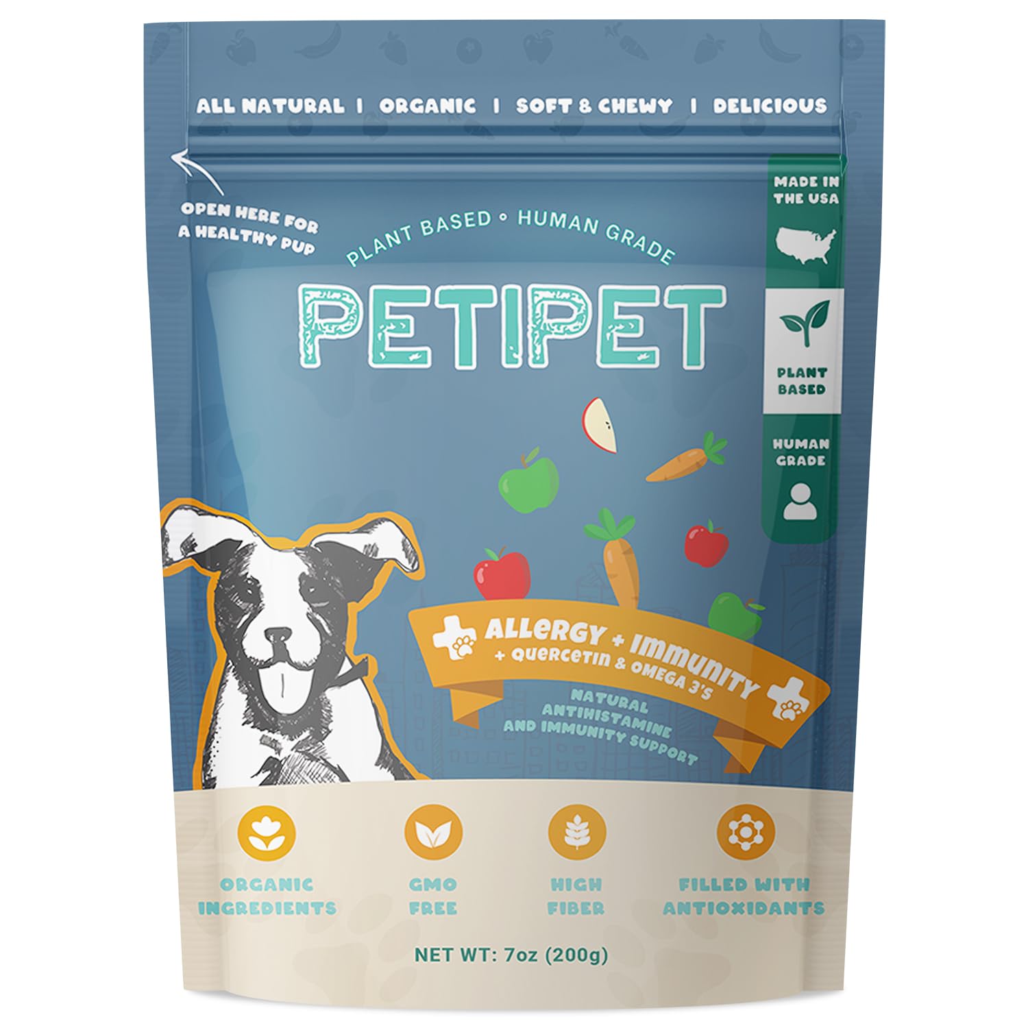 Petipet Dog Allergy Relief Soft & Chewy Chews - Quercetin + Omega 3 - Natural Antihistamine for Itching, Paw Licking, Seasonal and Grass Allergies - for Itchy Skin, Hot Spots, Immune Support