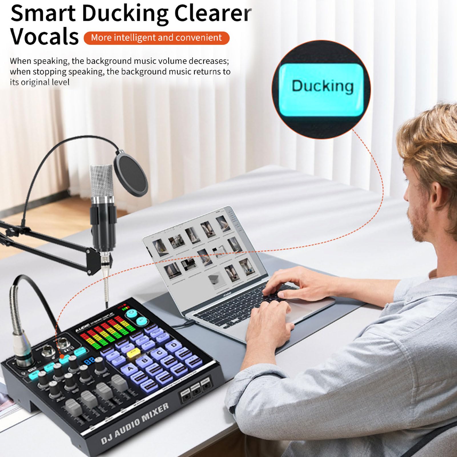 Btuty Scheda Podcast 48V Mixer DJ BT Scheda Musicale Esterna Mixer da Gioco per Studio di Streaming Live