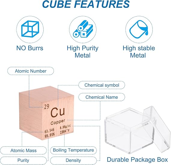 PATIKIL 1 Inch Copper Cube Metal Element High Density Block Pure Periodic Magnesium Block for Element Collections Teacher Lab Scientific Experiment, 25.4 mm