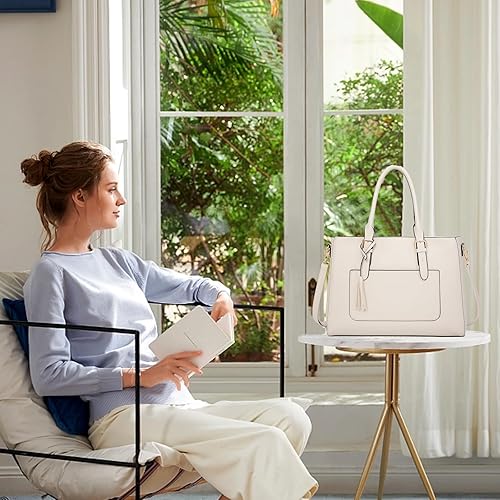 Miniatura 6 de Bolsa de mano para laptop para mujer, bolsa para computadora portátil de 15.6 pulgadas, bolsa de mano de trabajo, maletín de negocios