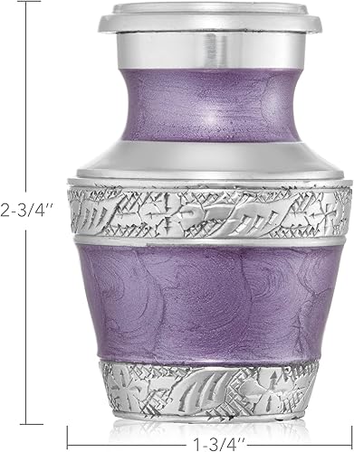 Miniatura 3 de Reminded Urna pequeña de recuerdo de cremación para cenizas humanas, urna conmemorativa en miniatura de lavanda y plata con estuche de terciopelo
