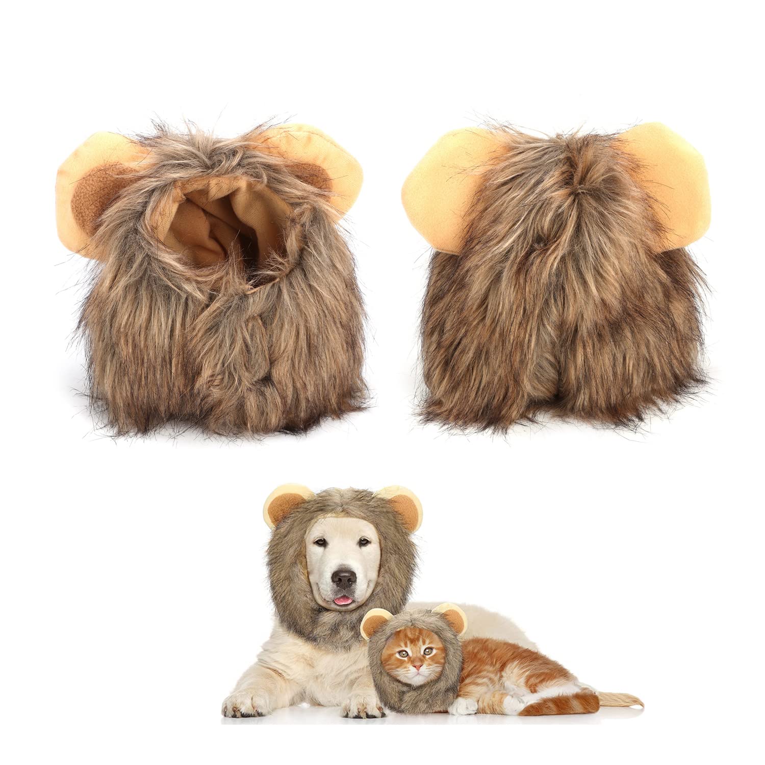 ciciglow Melena de León, Disfraz Perro, Melena de León con Orejas para Gatos, Perros Pequeños o Cachorro, Disfraces de Gato para Fiestas de Navidad de Halloween