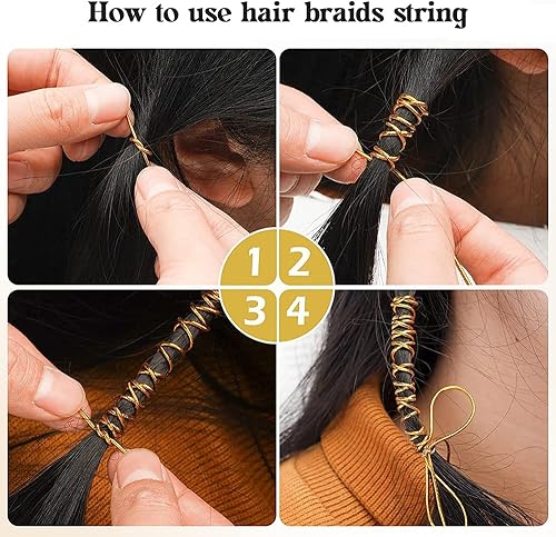 Miniatura 5 de 4 piezas de cordones elásticos de 16.4 ft, trenzas de rastas, accesorios para el cabello, cinta elástica de oropel metálico, hilo de joyería para
