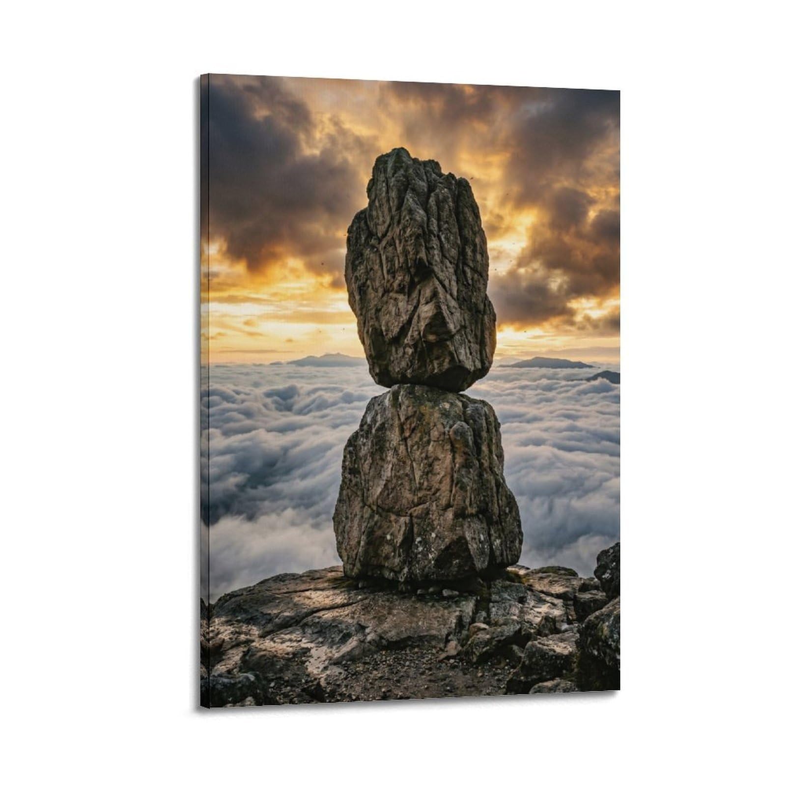XKUGA Zen Nature Poster Cloud Sea Boulder Pillar Serenity Healing Calm Modern Decorative Canvas Prints - Ideal Wall Art for Family, Man Cave, Game Room, Boys & Girls Bedroom 20x30inch(50x75cm)