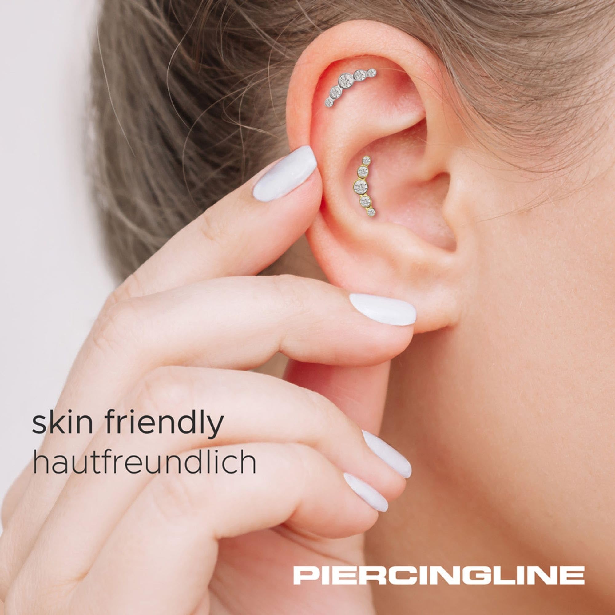 PIERCINGLINE Chirurgenstahl Ohrpiercing - langlebig & hautfreundlich - stylischer Ohrschmuck - Helix Stecker - 5 Kristalle