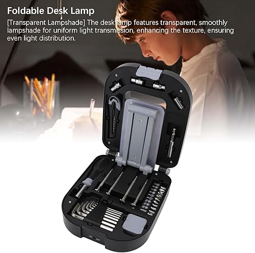 Miniatura 4 de Lámpara de escritorio plegable y kit de herramientas de reparación para el hogar con destornilladores precisos, llaves hexagonales, enchufes,