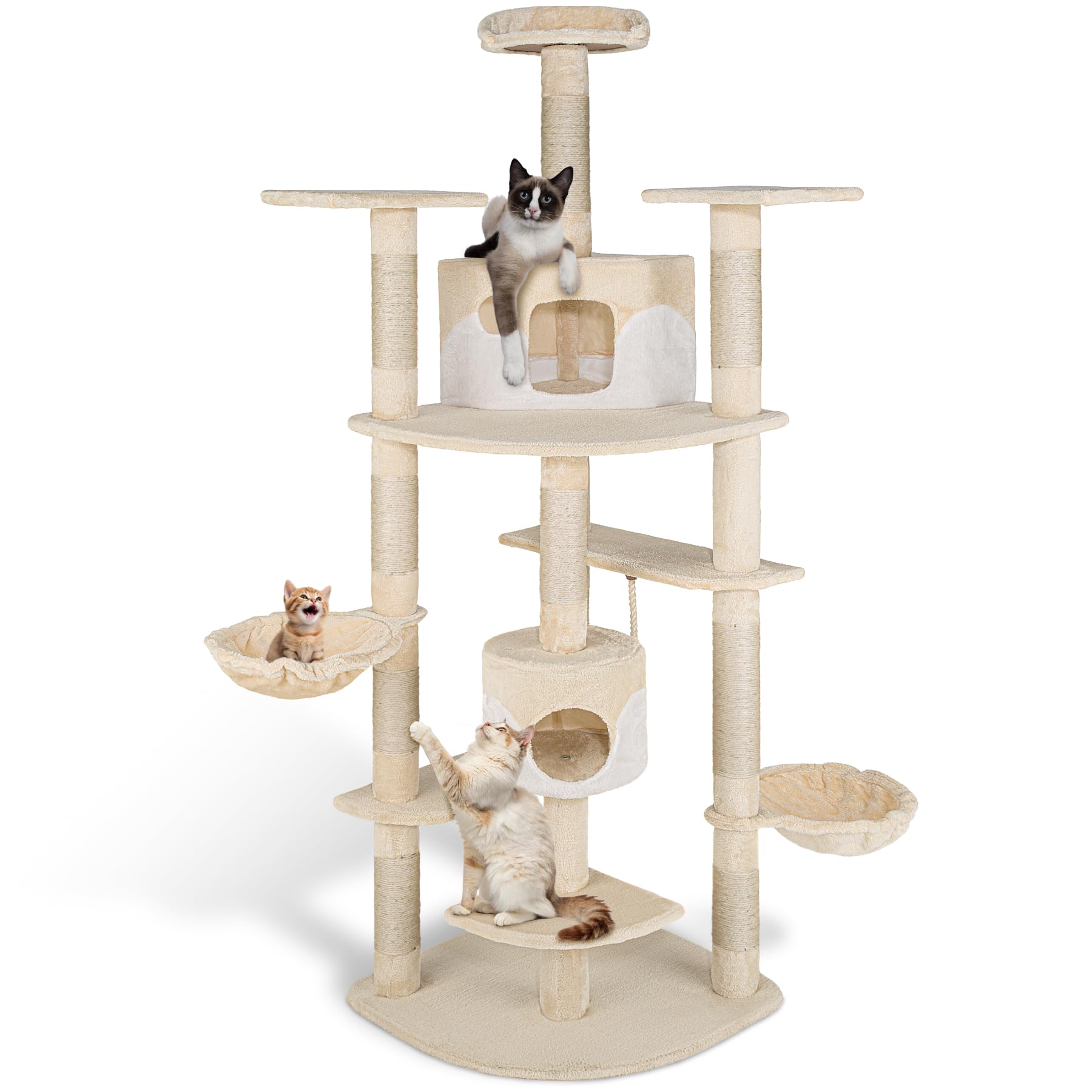 tectake® Arbre à Chat XXL Griffoir pour Chat en sisal H201 cm, Maison pour Chats Accessoire Chats avec Grattoir Niche Couchage Hamac Panier Lit