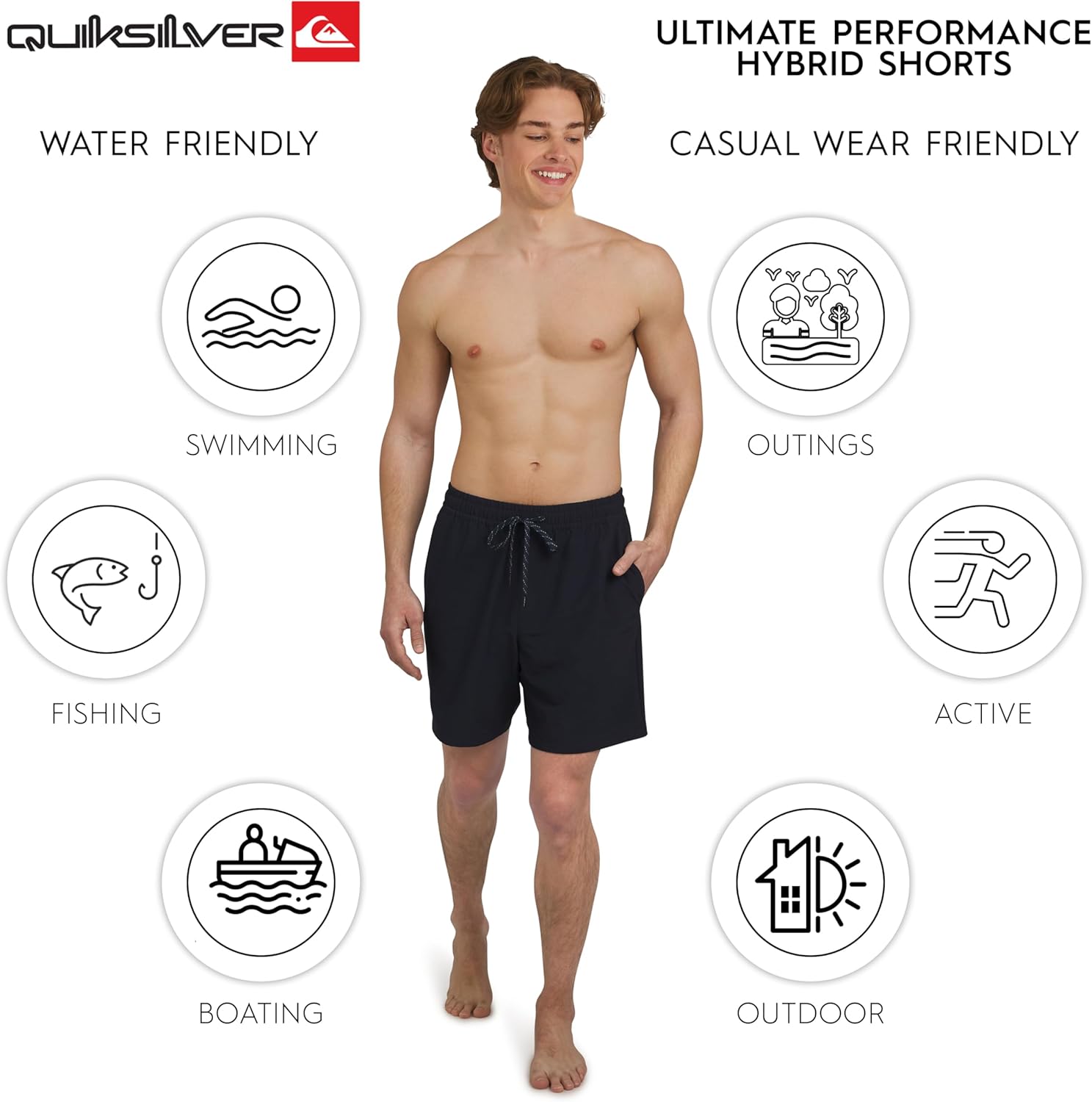 Quiksilver Men's Regular Fit Stretch Waist Water Friendly Active Hybrid Shorts (S-XXL) - Image 3