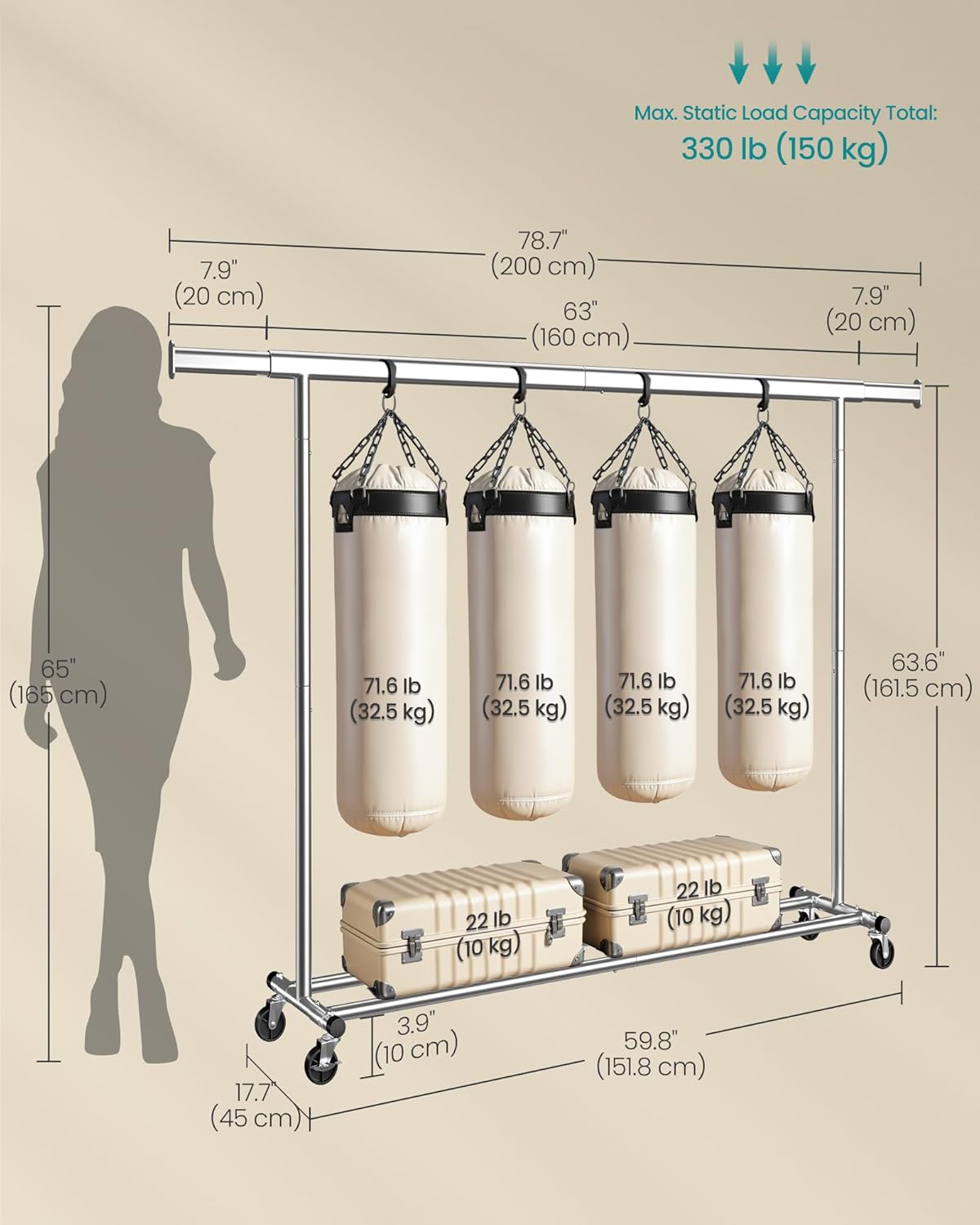 Diagram illustrating maximum load capacity and dimensions