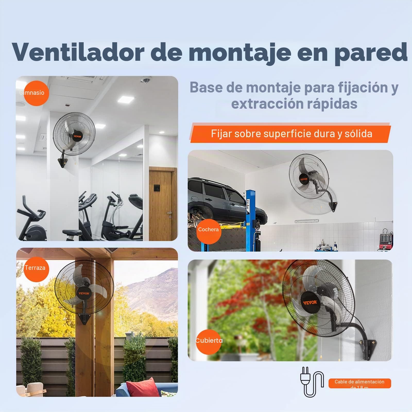 VEVOR Ventilador de Montaje en Pared, 49 cm, 3 Velocidades de Alta Velocidad Máx. Ventilador de Pared Industrial Oscilante de 4650 CFM, Comercial o Residencial para Almacén, Invernadero, Negro,