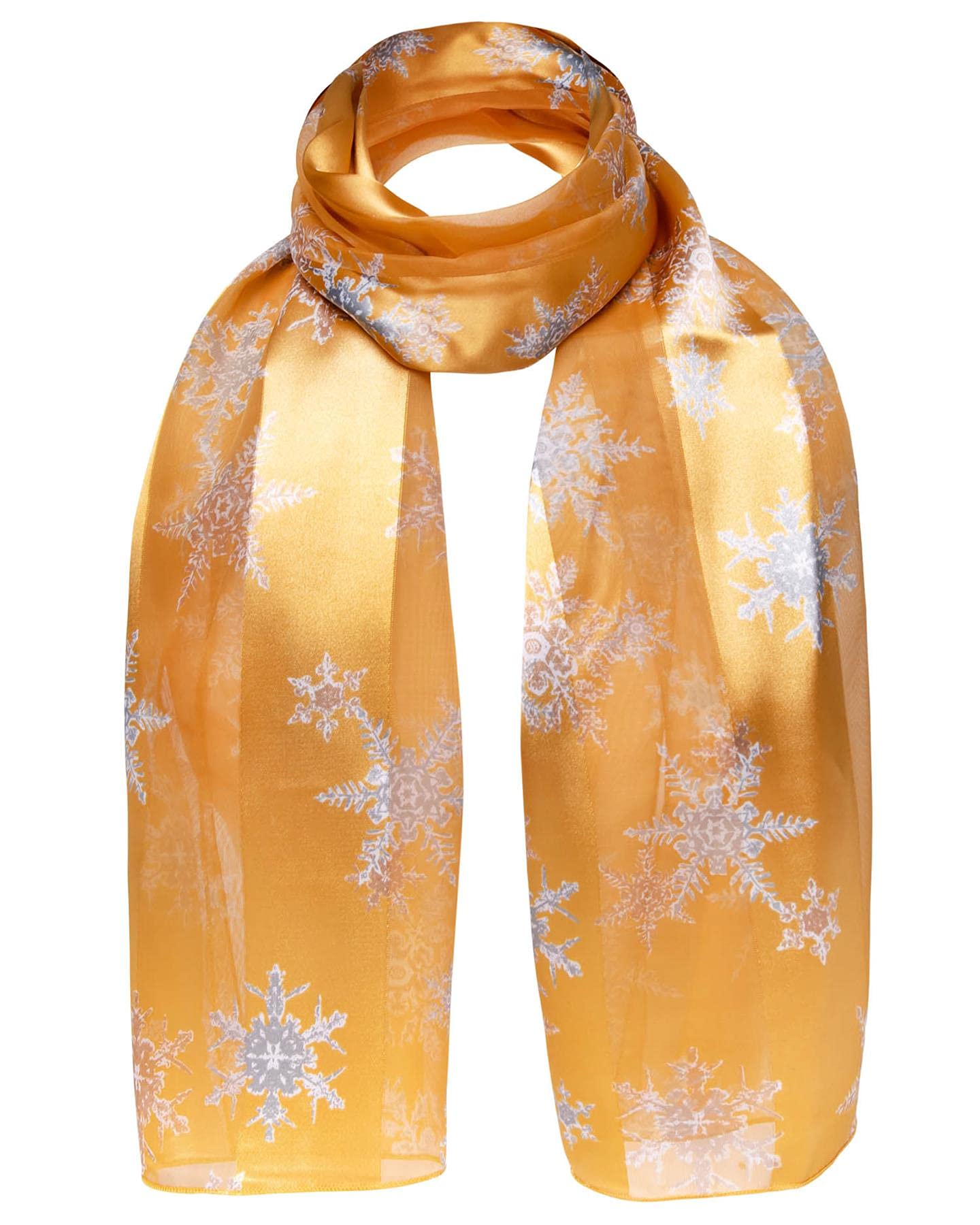 Basic Sense Christmas Scarf for Women, Festive Xmas Scarves with Santa, Snowman & Reindeer Prints, Large Snowflake - Gold