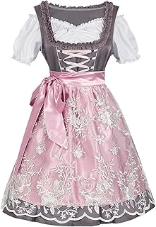 Dirndl für Damen Midi Trachtkleid Damen Modern Dirndlkleid Rot Elegant Dirndelkleider Trendy Bayerisches Kostüm Tracht Kleid Trachtenmode Trachten Kleidung Trachtenrock für Oktoberfest Outfit