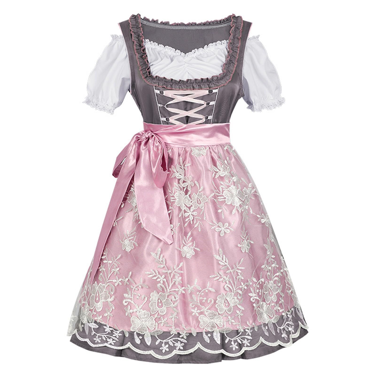 Damen Oktoberfestkleid Trachtenkleid Dirndlkleid Cosplay Kostüme für EIN Elegantes Outfit im Hofstil Spitzenblumen Schleifengürtel Design für Bierfeste Halloween Carnaval Costume