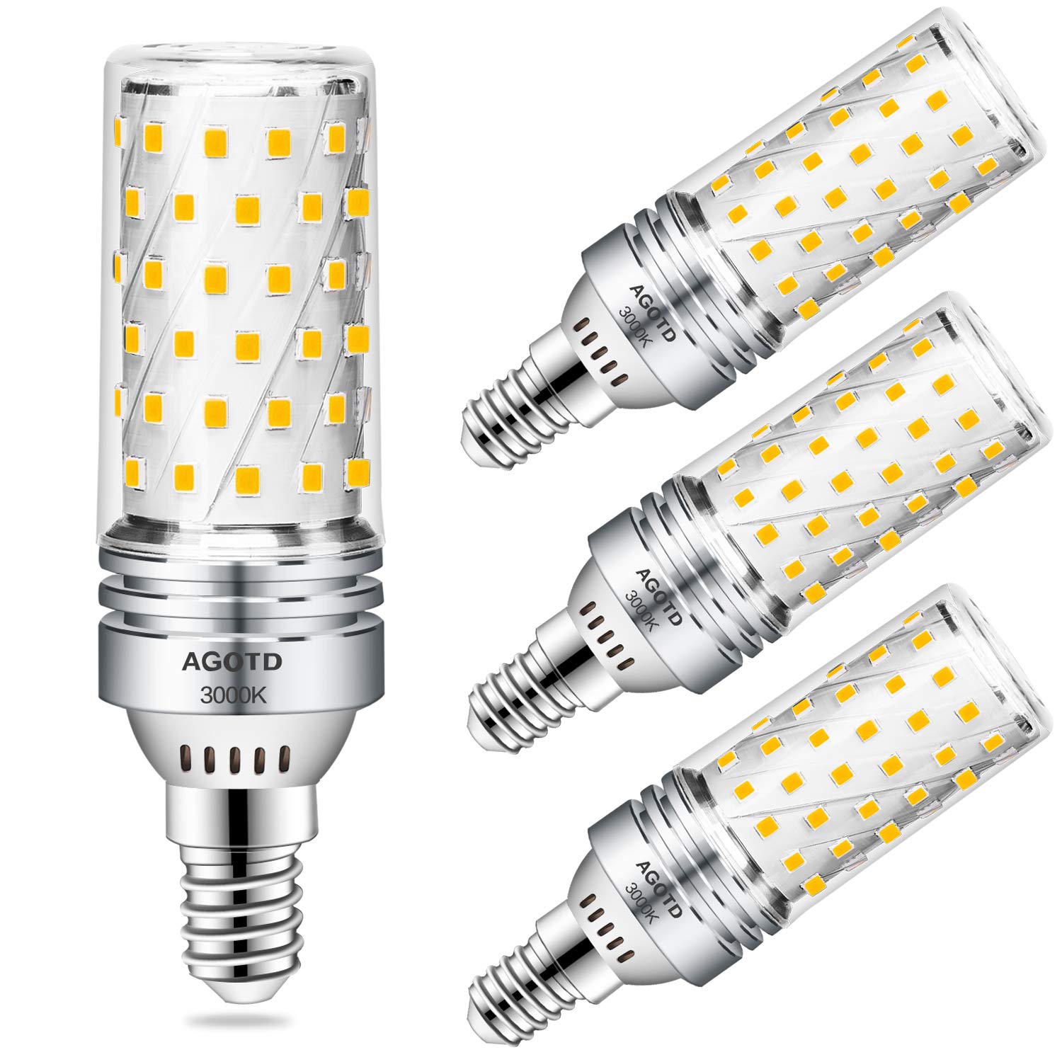 AGOTD E14 Maiskolben LED Lampen 12W LED Glühbirne Warmweiß 3000K 1350LM Edison-Schraube Kerze Leuchtmittel E14 LED 100W Halogenlampe AC220-240V, 4er-Pack