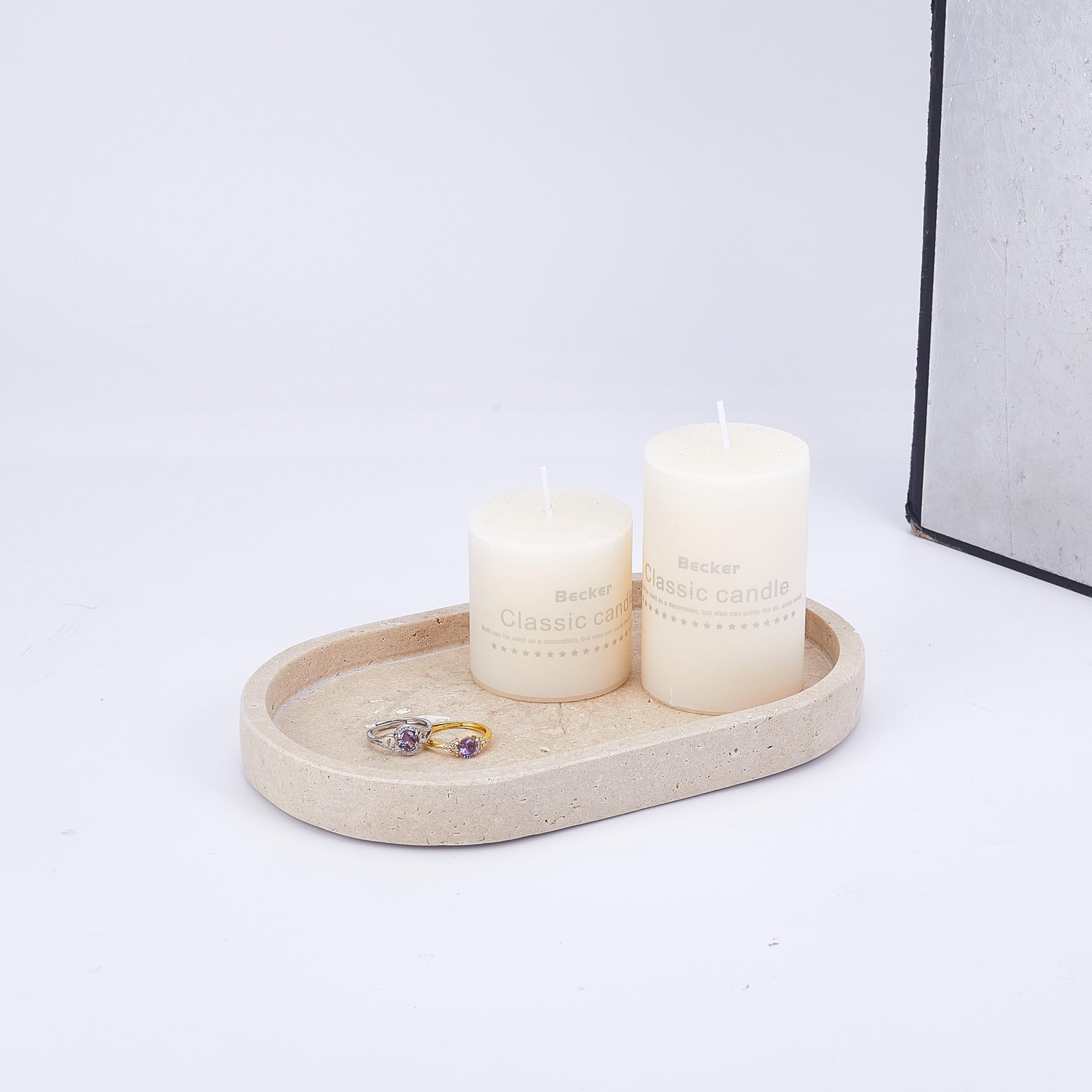 Plateau en pierre travertin de 19x11,8 cm pour l'organisation et la décoration de salle de bain