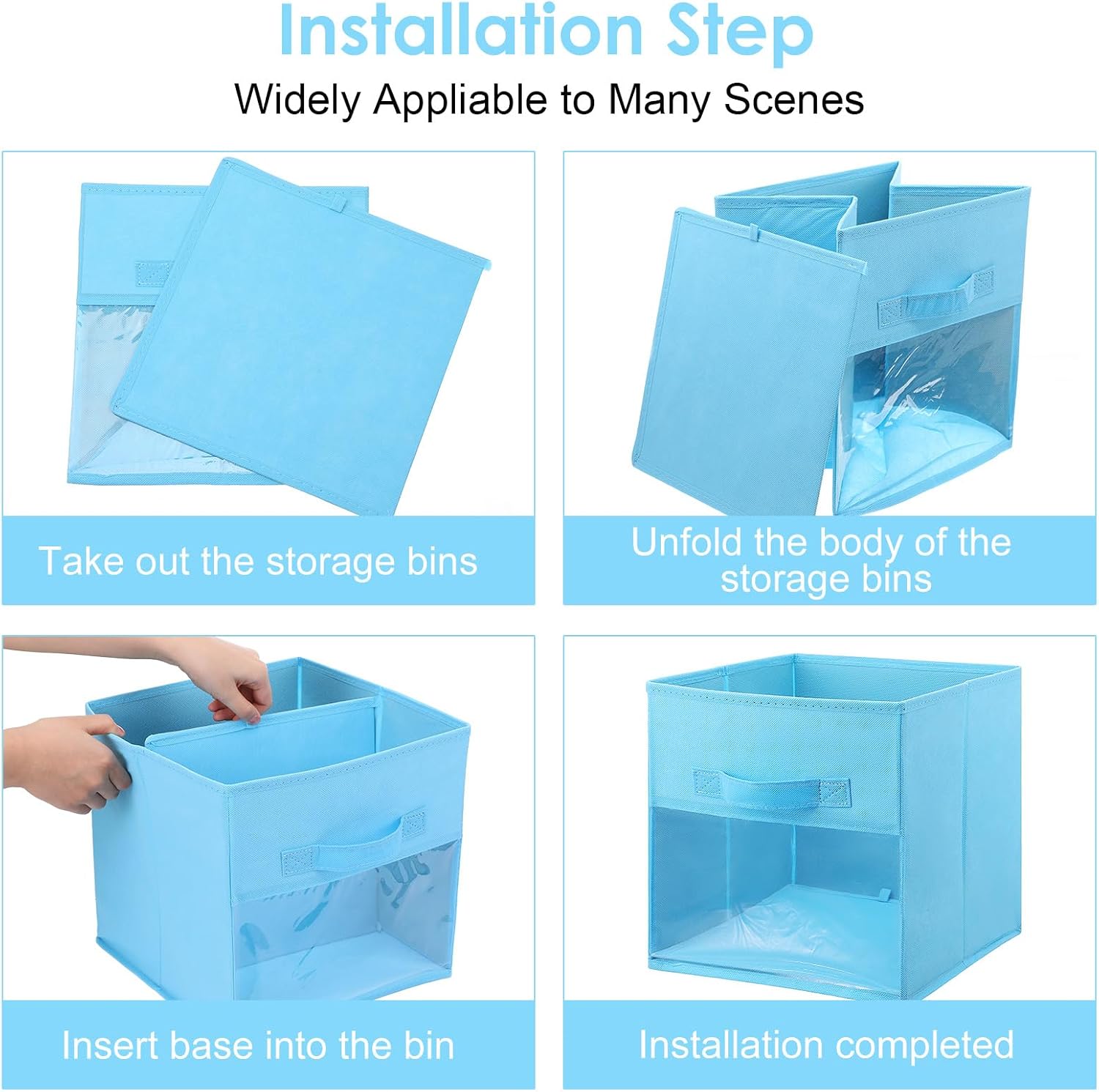 6 Pack 10.5x10.5x11 Inch Fabric Storage Cubes with Clear Window, Foldable Organizer Bins with Handles for Clothes, Books, Multi-Color