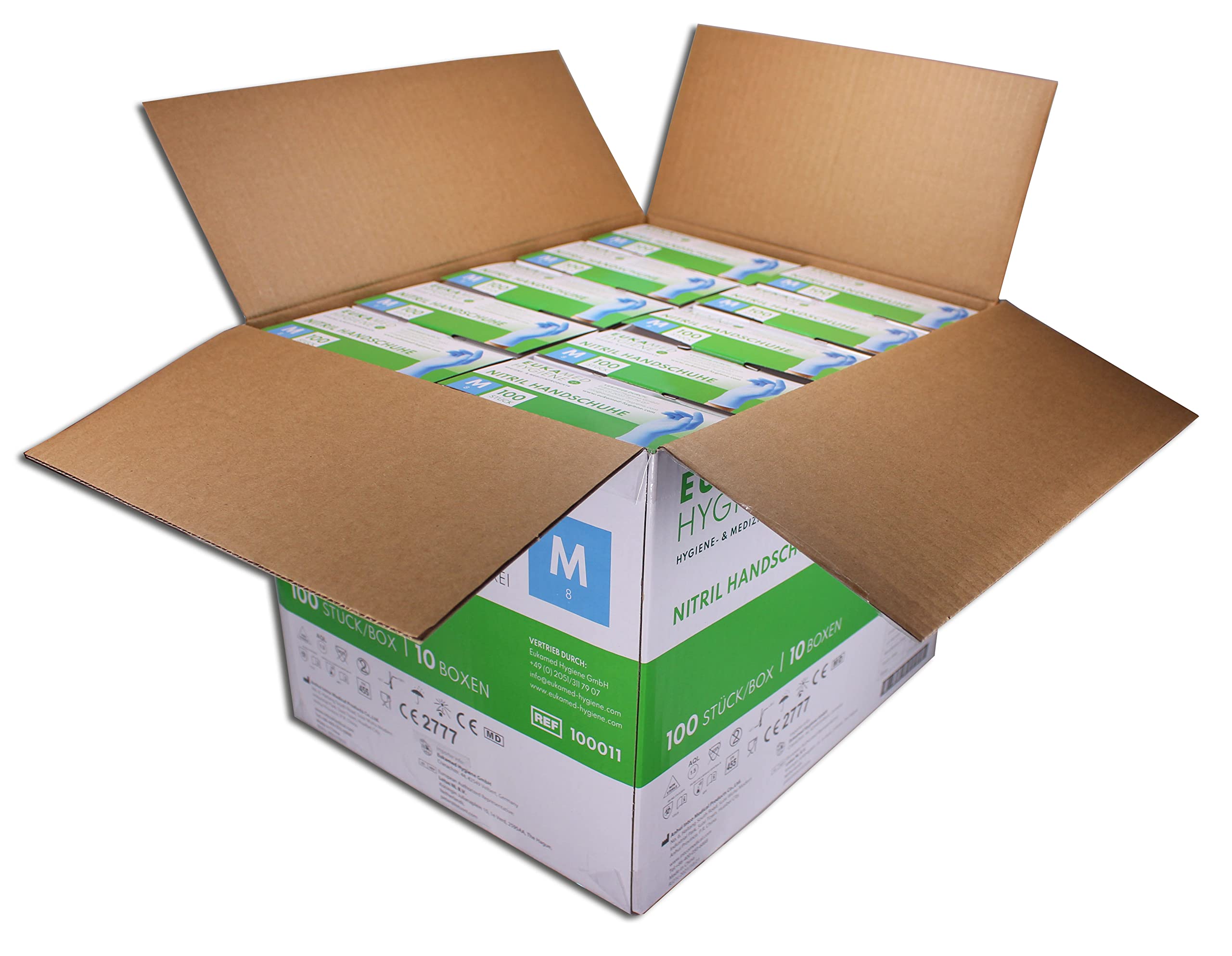 Nitril-Handschuhe M, 1000 Stück, puderfrei, latexfrei, hypoallergen, Lebensmittelhandschuhe, medizinische Einweghandschuhe (Karton mit 10 Pack á 100 Stück)(Größe M)