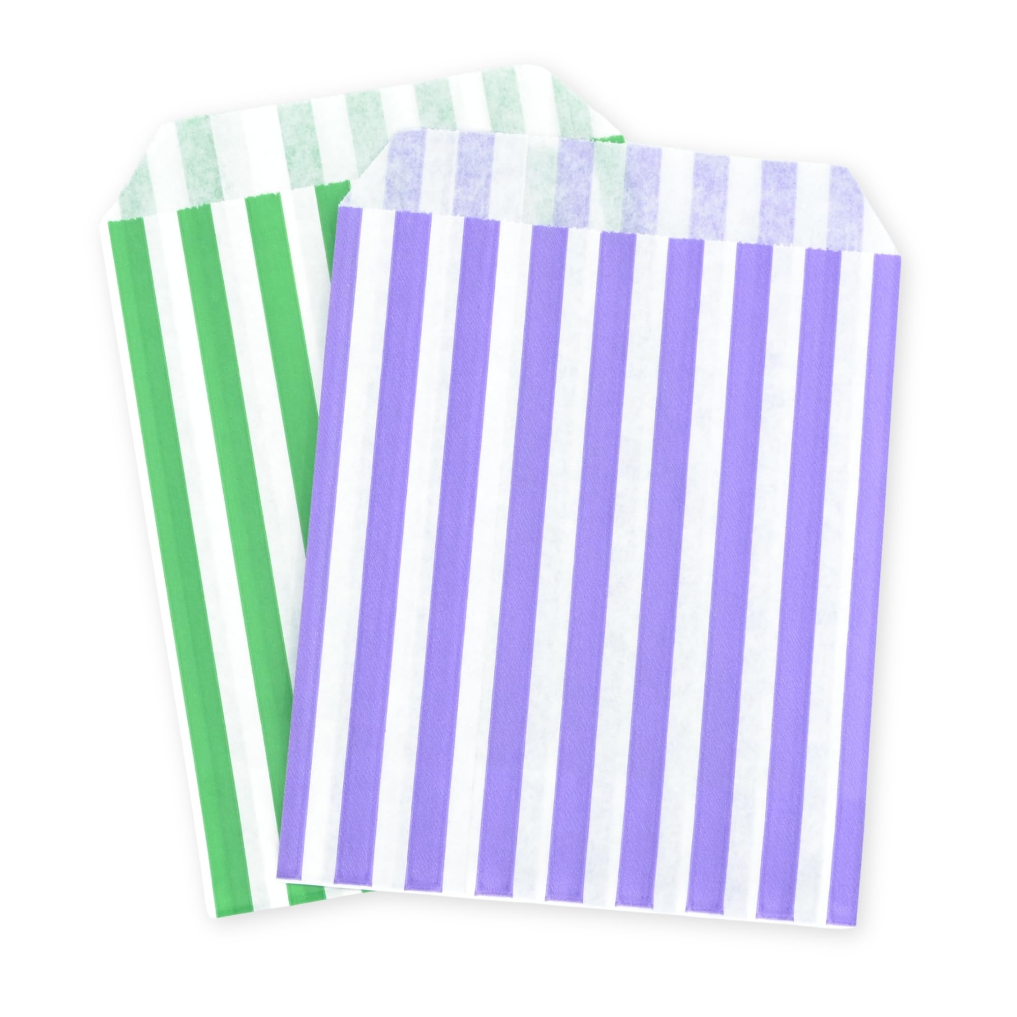celloexpress 7" x 9" Green & Purple Striped Paper Sweet Bags - Classic Confectionery Gift Shop Goodie Party Bags (Pack of 500) โ image 1