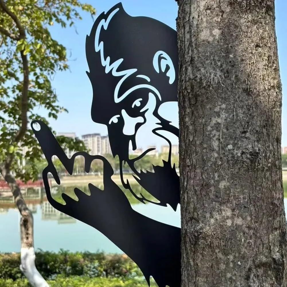 Jytrew Peeping Middle Finger Animal Metal Sign, Squirrel Flipping Off Bigfoot Yard Art Decor, Peaking Animal Wall Art Ornament Corner Tree Fence Farmhouse Outdoor Garden Decoration(Fox,16IN)