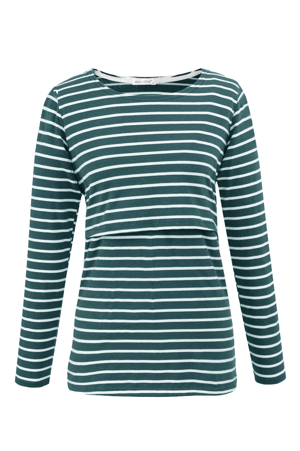 Smallshow Women's Maternity Nursing Tops Comfy Long Sleeve Breastfeeding T-Shirt Small Black-Light Grey-Deep Green Stripe