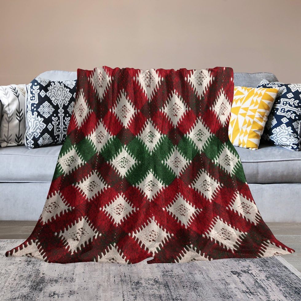 Couverture légère en flanelle douce au motif losanges et finitions premium