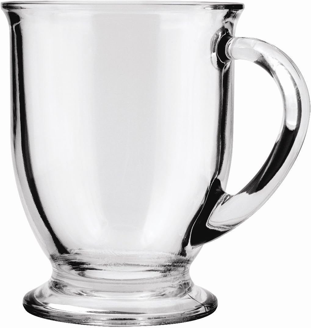 Anchor Hocking Glass 16 Ounce Cafe Mug, Set of 4, 4-Pack, Clear