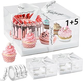 LLOERE 3 Pack Bento Cake and Cupcakes Box with Gift Ribbon, Clear Window...