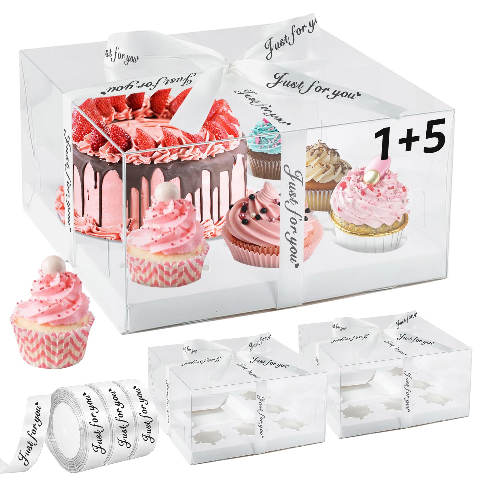 3 Packs Cake Cupcakes Combo Box 1+5 Cupcake Containers With Gift Ribbon Bento Clear Boxes 5 Cupcakes With Cake 1 5 3pcs P 72200955 - View #2