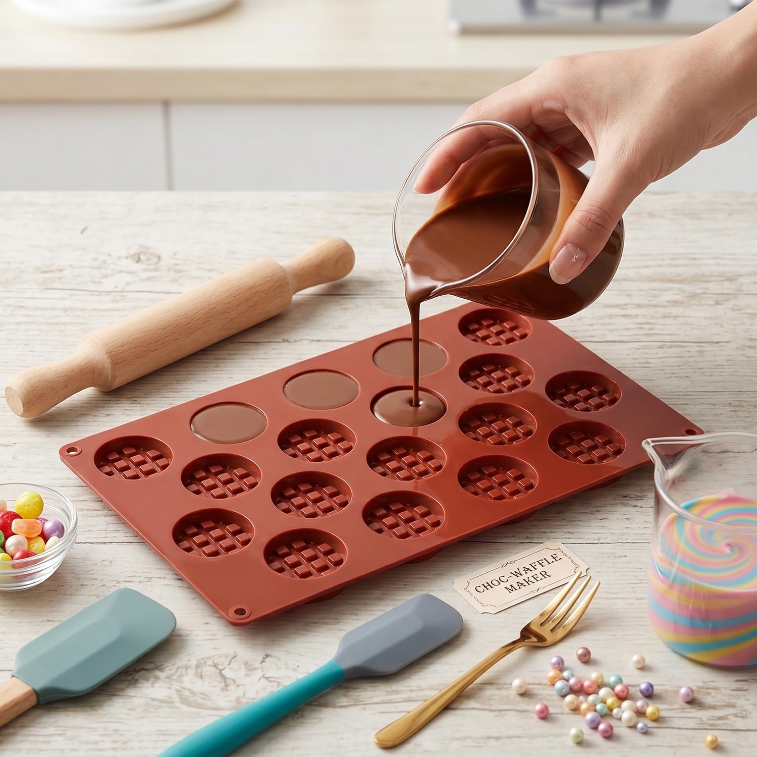 Round Waffle Silicone Mold Waffle Candy Molds For Candy Chocolate Biscuit