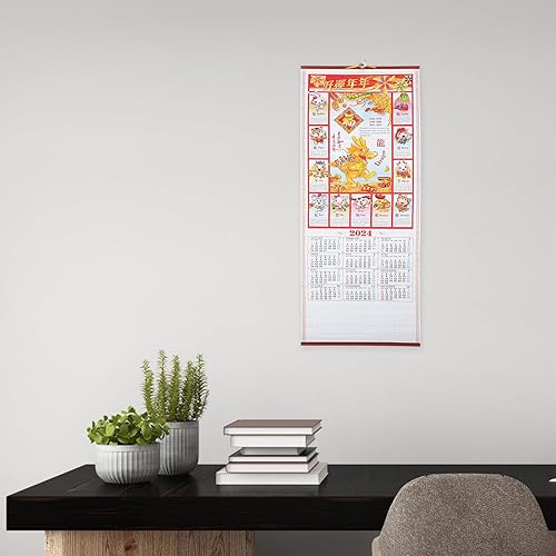 Miniatura 6 de Awleynz Calendario de año nuevo chino 2024, calendario del año del dragón, 30 x 12.5 pulgadas, calendario chino de pared para escuela, hogar,