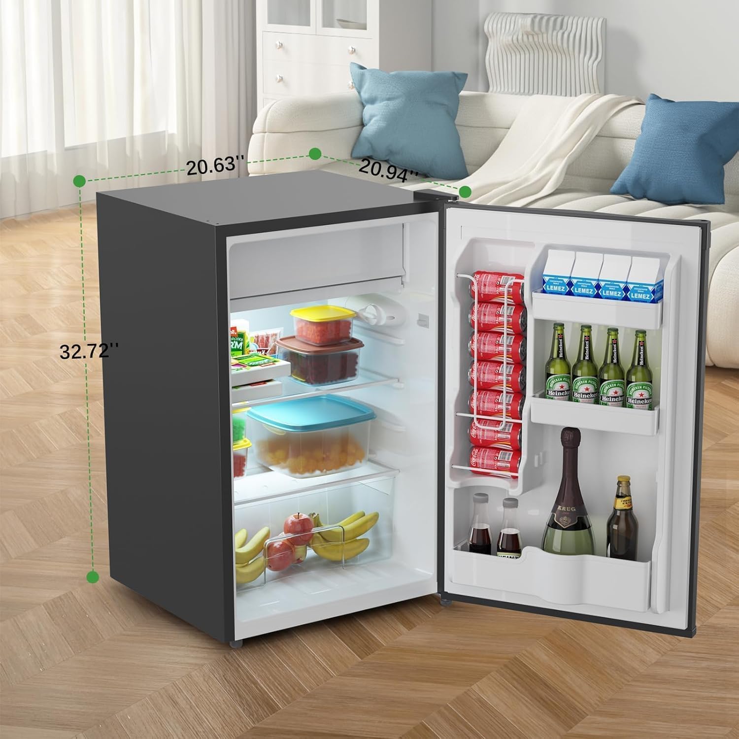 4.3 Cu.Ft Mini Fridge with Freezer, Compact Single Door Refrigerator, Adjustable Thermostat, Energy-Efficient & Low Noise, Ideal for Bedroom, Office, Dorm, Black