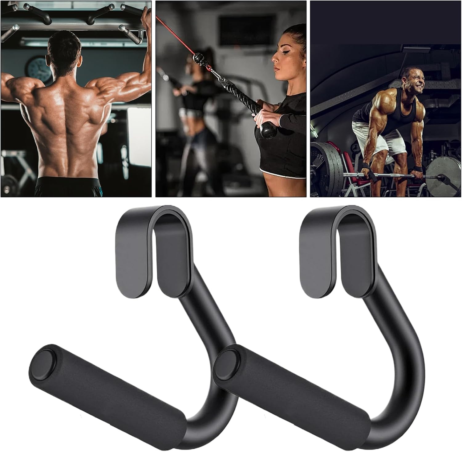 Pull Up Grips - Non Slip Carbon Steel Handles, Durable Gym Training Hooks, Heavy Duty Fitness Row Bar Accessories | Strength Exercise Equipment for Deadlift Back Barbell Indoor Outdoor Workout Men Wom