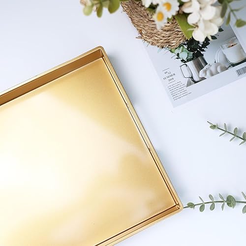 Miniatura 6 de Spsyrine Bandeja decorativa dorada con asas, elegante bandeja de plástico para mesa auxiliar otomana, sala de estar, decoración del hogar, 15.6 x