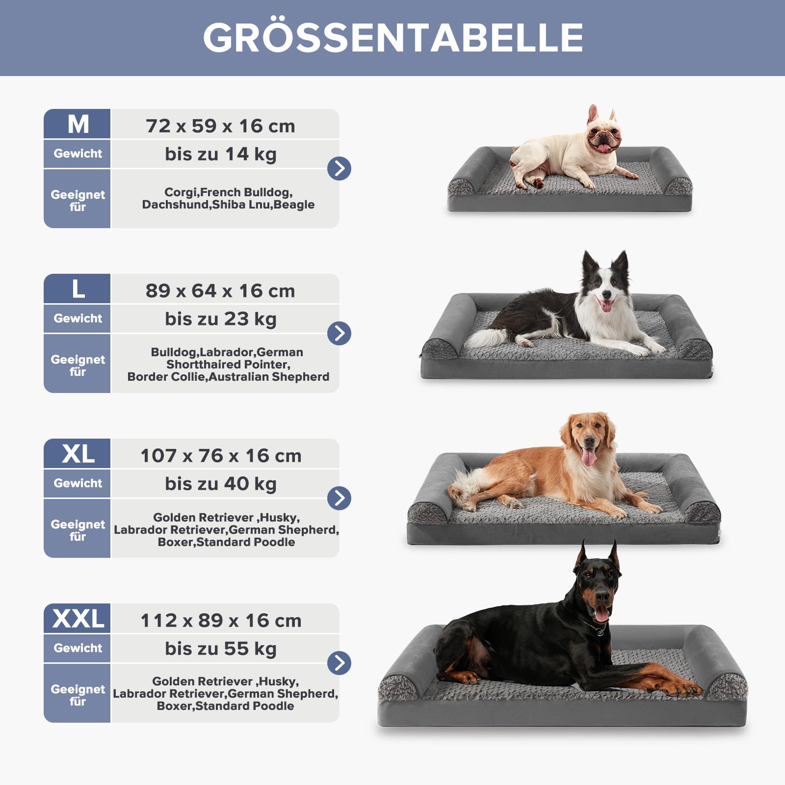 FURTIME Cuccia per cani di taglia grande, ortopedica, XL, 107 x 76 cm, lavabile, ergonomica, con imbottitura rimovibile, antiscivolo, in gommapiuma, ortopedica