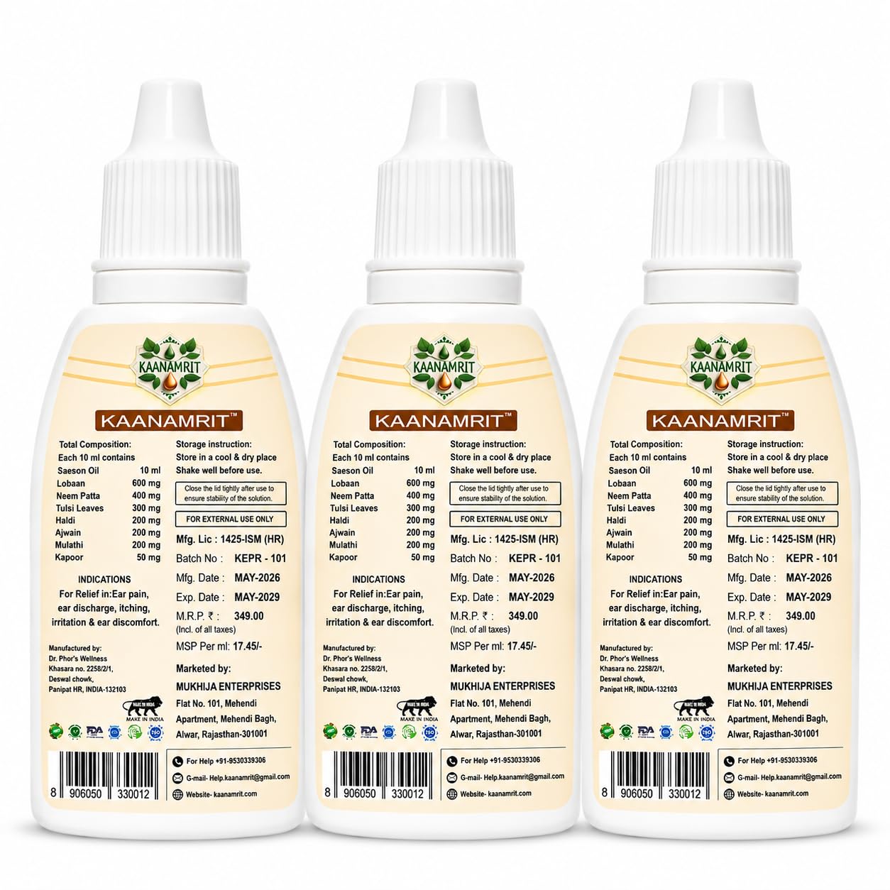 Herbal Ear Drops for Ear Pain & Ear Discharge Care | Ayurvedic Ear Care Oil with Neem, Tulsi, Haldi, Ajwain & Kapoor | Natural Herbal Formula | Daily Ear Hygiene Support | 20 ml — Amazon image 2